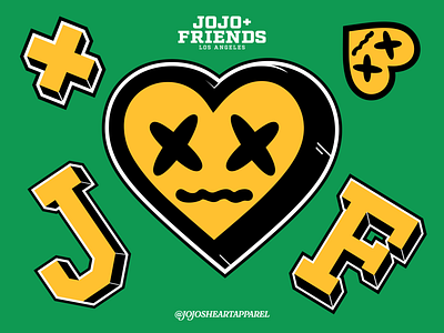 JOJO VARSITY TEAM branding college collegiate design green heart icon illustration logo typography varsity vector yellow