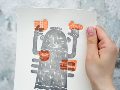 OMM - MOKO monster handmade handprint illustration linocut linopress moko monster