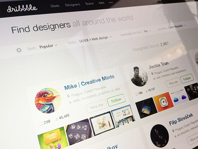 Dribbble redesign - designers