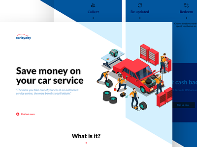 Car loyalty blue car flat illustrations isometric launch microsite onepage responsive service startup