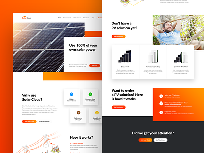 Solar cloud colorful energy gradients illustrations layout living microsite onepage power solar startup warm