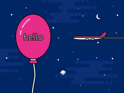 Hello galaxy! balloon flat design hello moon night plane planet saturn sky space stars