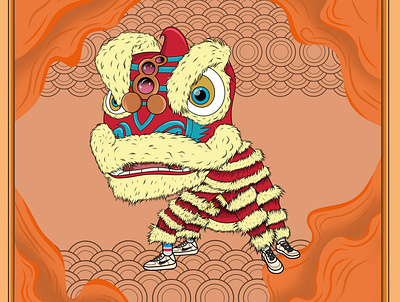 lion dance art caricature cartoon design graphic design illustration lion lion dance logo mascot vector