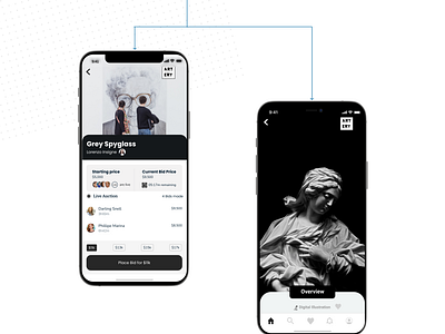 Auction and Overview screens for Artery app cta design illustration onboarding product design ui ux ux research