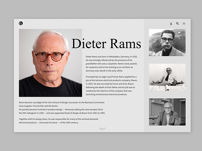 Biography Dieter Rams biography case study design desktop dieter rams logo minimal photography portfolio typography ui ux web