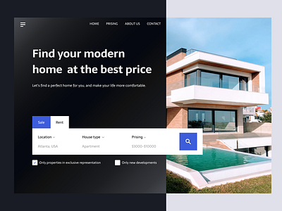 Home Rental App UI Design app appartment building clean design desktop home illustration minimal real rent typography ui ux