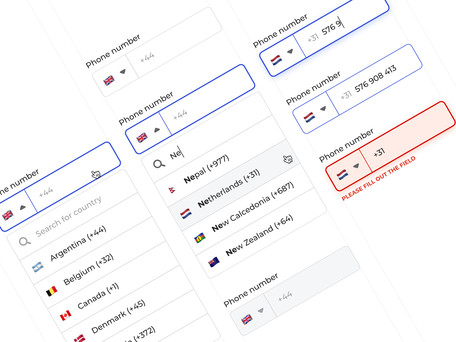 Phone number input field with Country code by Dima Kobeliatskyi on Dribbble