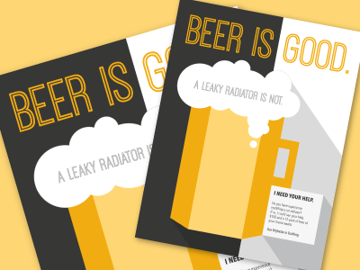 Beer Is Good. A Leaky Radiator Is Not. beer color flat design flyer icons