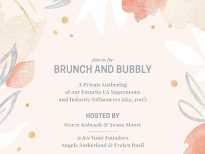 Brunch + Bubbly Invite design event flora floral gold grey illustration invitation pink print stationary watercolor