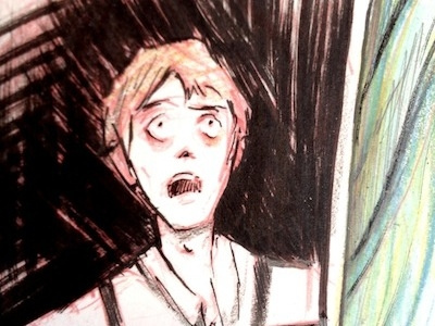 Panel: Lewis surprised boy graphic novel illustration ink pen pencil prismacolor