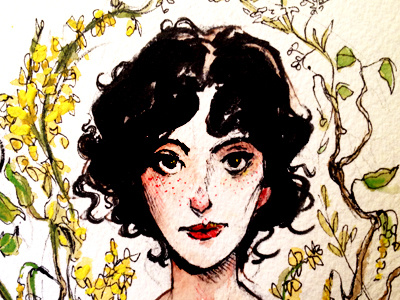 Flowers dark hair flora gouache graphic novel illustration ink nameless paint woman