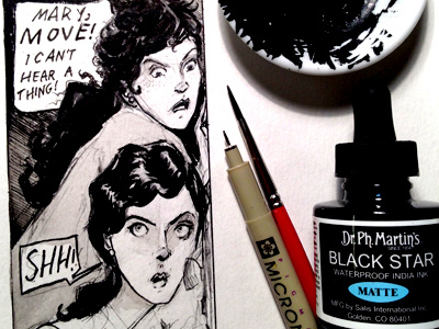 Mary and Flora brush graphic novel illustration ink matte panel pen woman