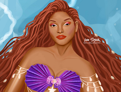 The New little Mermaid Ariel black women characters disney graphic design illustration illustrator little mermaid petite sirene portrait procreate