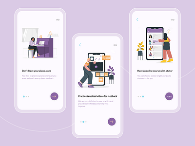 Onboarding screens app application design feedback learn mobile music onboarding online class piano presto product product design tutor ui user experience user interface ux walkthrough