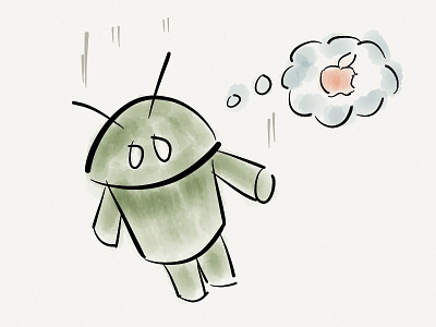 Falling android apple doodle sketch