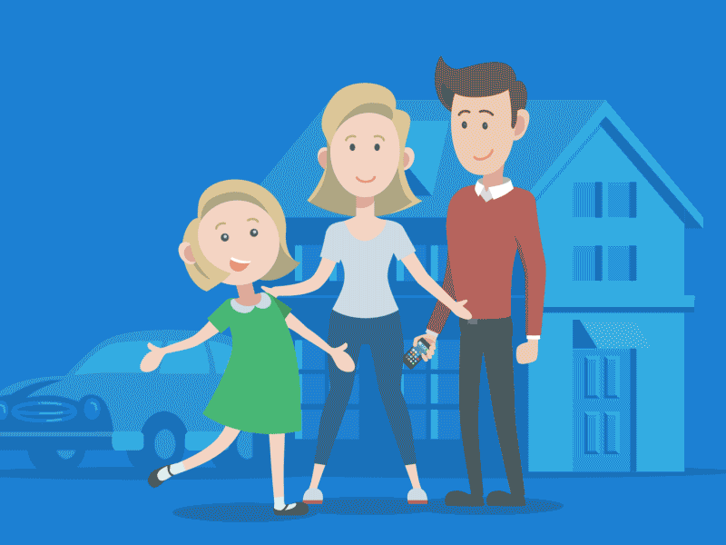 A Happy Girl With Her Family 2d animation application dad explainer family flat girl mom transition