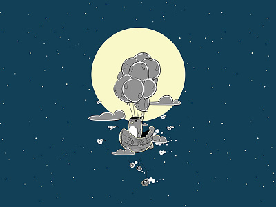 Moving On cartoon digitalart illustration illustrator moon night penguin photoshop
