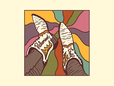 Palomino Gold Album Art 70s album art cosmic country cowboy cowboy boots cowgirl design far out illustrations ink jeans leather muted procreate psychedelic rainbow rock band trippy
