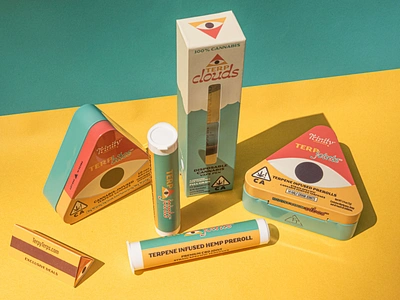 Cannabis Packaging 420 california cannabis branding cannabis packaging child resistant cloud colorful creative edible illustration joint matchbox package design packaging pyramid third eye vape vintage yellow