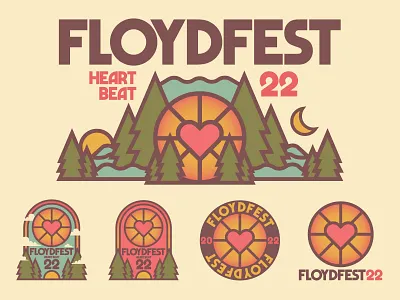 Floydfest Music Festival Art badge branding design festival art floydfest forest heart heartbeat illustration logo moon mountains music festival music industry rock poster stars sticker sunrise sunset trees