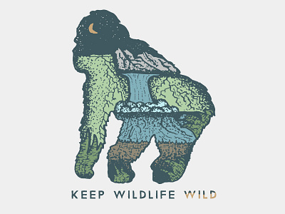 Keep Wildlife Wild conservation gorilla illustration jane goodall jungle monkey mountain rocks waterfall wild wildlife