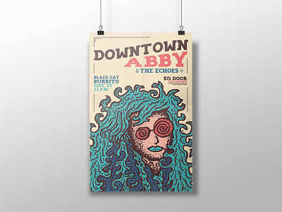 Show Poster- DownTown Abby boone gig hippy illustration music north carolina peace poster rock show trippy vintage