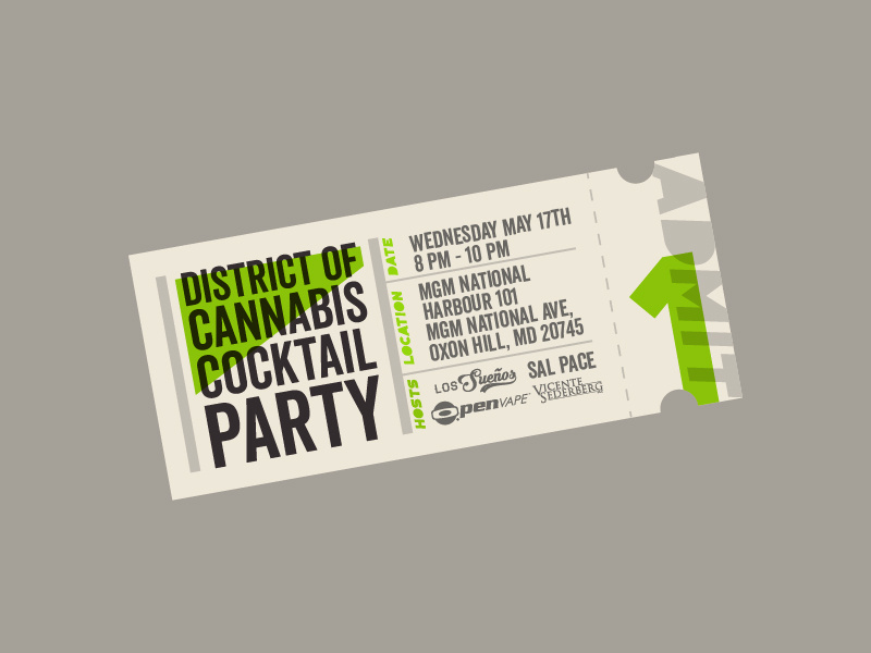 Party Ticket time date cocktail one admit cream stub washington dc cannabis party ticket