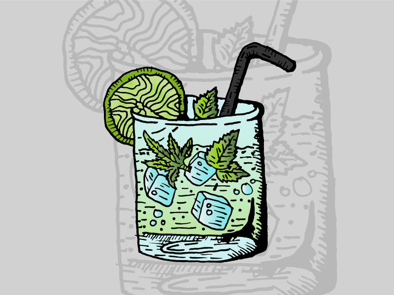 Mojito • Strain Illustrations liquid glass strain colorado cannabis alcohol vodka tequila mint margarita mojito