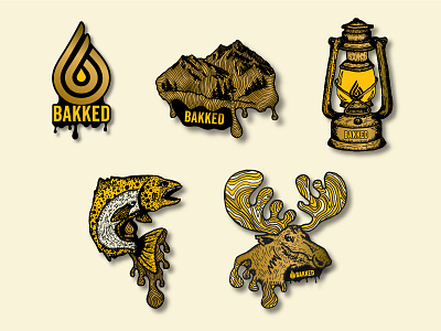 Pin Series branding cannabis colorado fish gold illustration lamp lantern logo moose oil pin