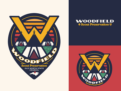 Scout Camp Branding and Patch boy scouts boy scouts of america branding cubs embroider illustration logo patch summer camp sunset teepee usa webelos wolfs