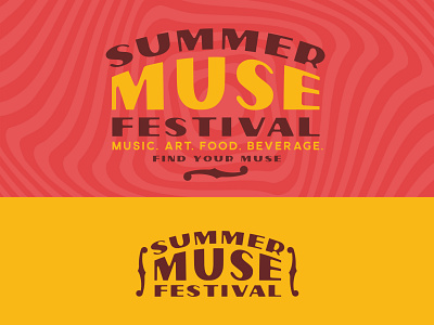 Summer Muse Festival Branding art bluegrass branding coral f hole festival fiddle food guitar logo mandolin muse music music festival musician stadium warm yellow