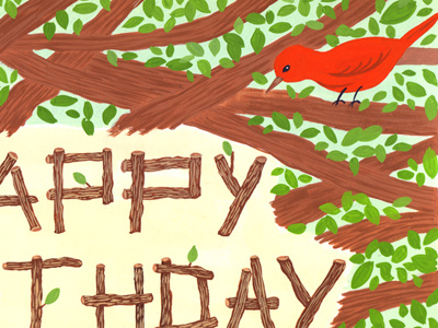 Happy Birthday Tree bird branches custom work illustration tree