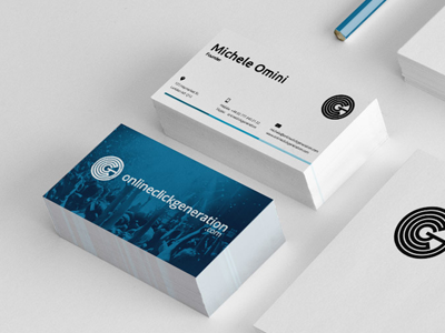 Online Click Generation - Business Card 3d agency blue branding business card click design generation mock mockup ocg online ppc up vcard