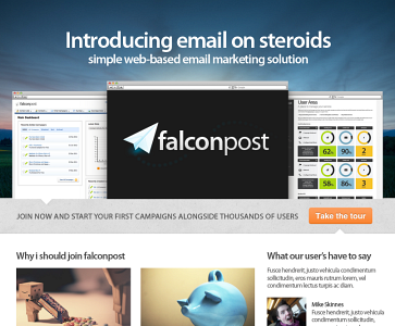 Falconpost Homepage UI Mockup 2.0 3.0 apple blue call to action clean falcon falconpost grey landing mail minimal page product saas sales simple ui web wordpress