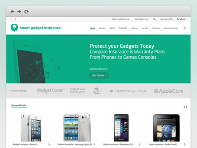 Smart Gadget Insurance Webmock chrome clean compare comparison design flat gadget green home homepage insurance landing minimal mobile mock page phone smart ui ux web white wordpress wp