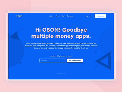 Osom – Your digital wallet blue clean illustrations interface landing minimal mobile pink product ui ux website