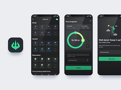 Demigod: grow new habits, get rid of the old ones app application bachoodesign clean habit habits illustrations interface medical mobile mobile app mobile ui ui ux