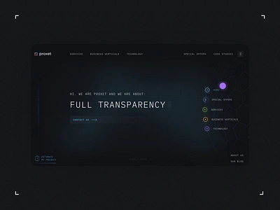 Proxet Website dark future futuristic it company machine navigation