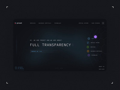 Proxet Website dark future futuristic it company machine navigation