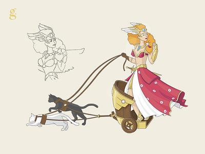 Character Freya cat chariot drawing freya god good illustration illustrations two cats