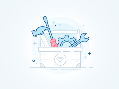 Toolbox blue blue and red box fix gear gear wheel hummer icon iconography illustration instrument outline tool toolbox tools turn screw ui vector wifi приложение
