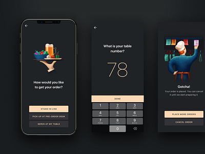Pre-ordering app: OrderX application drinks food illustrations interface mobile order
