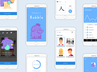 Babble App app blue clean design education flat interactive ios language learning ui
