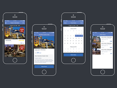 HotelsUSA app booking calendar clean design flat hotel ios ui