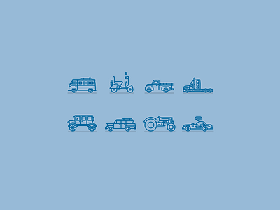 Vehicle Icons auto blue bus car gullwing icon model t pickup scooter tractor vehicle wagon