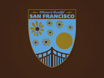 San Francisco Badge badge bridge california flowers sun