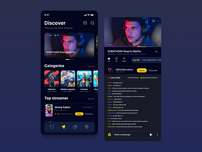 Streaming apps UI design for android / IOS (Dark mode) android apps dark design ios minimalist mode page stream streaming ui ux