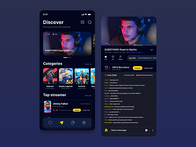 Streaming apps UI design for android / IOS (Dark mode)