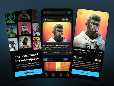 NFTs Marketplace mobile apps with dark mode