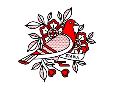 Staple Pigeon x Champ bird halftone illustration mono line monoline pigeon pop art staple tattoo typography